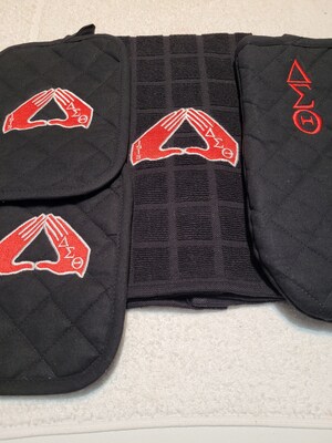 Delta Sigma Theta Kitchen Towel 4-Piece Set, Oven Mitten and Potholder Set, hand sign embroidery design - image4